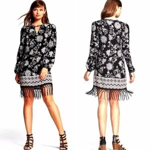 Xhilaration Black and White Mandala Print Fringe Trim Tunic Dress | Size…